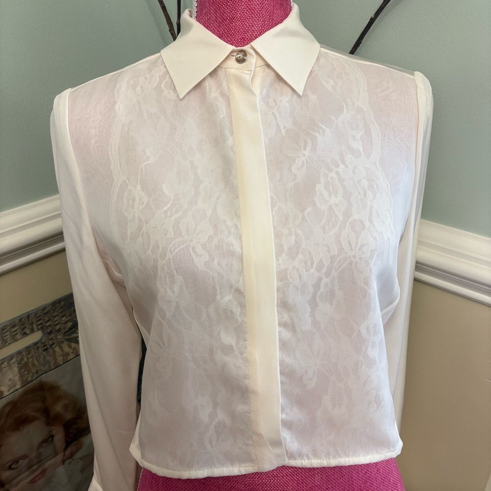 Etcetera bride wedding cropped lace Silk button up blouse in Cream